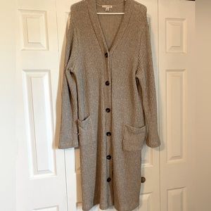 Women’s Size Large Cardigan - Tan/Khaki - Knee Length - Knit like Material